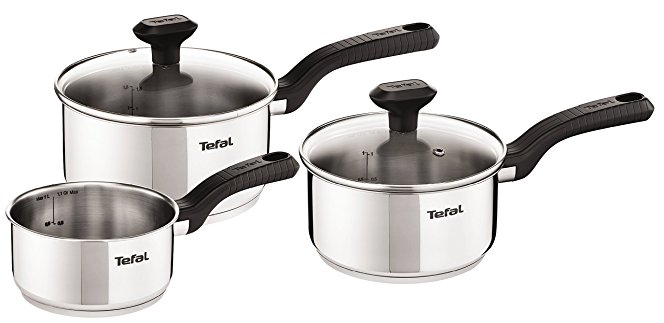 Tefal Comfort Max Stainless Steel Saucepan Set, 3 Pieces - Silver