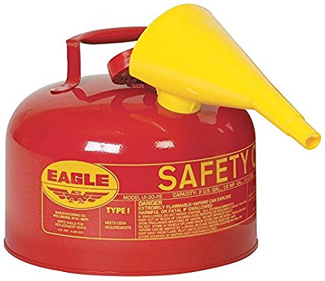 Eagle UI-25-FS Type I Metal Safety Can with F-15 Funnel, Flammables, 11-1/4" Width x 10" Depth, 2-1/2 Gallon Capacity, Red