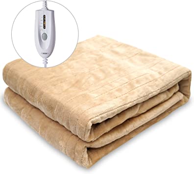Electric Heated Blanket 50" x 60" Large Flannel Heating Throw Blanket with 4 Heating Levels & 4 Hours Auto-Off, Fast Heating Throw Blanket for Home Office Use, Machine Washable, ETL Certified, Beige
