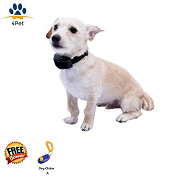 PET-758 4pet Advanced No Bark Dog Training Collar – Pet Friendly, Pain Free Stimulation – Warning Sounds and Static Shock – Adjustable Comfort – Pets 10-100 lbs. – Includes Audible Clicker