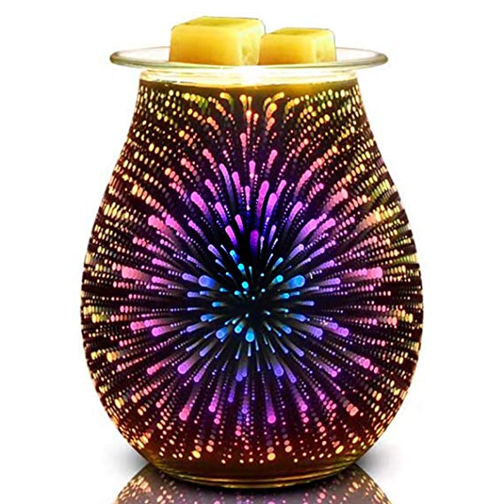 Bobolyn Glass Electric Oil Burner Wax Melt Burner Warmer Melter fragrance oil burner for Home Office Bedroom Living Room Gifts & Decor (3D Fireworks)