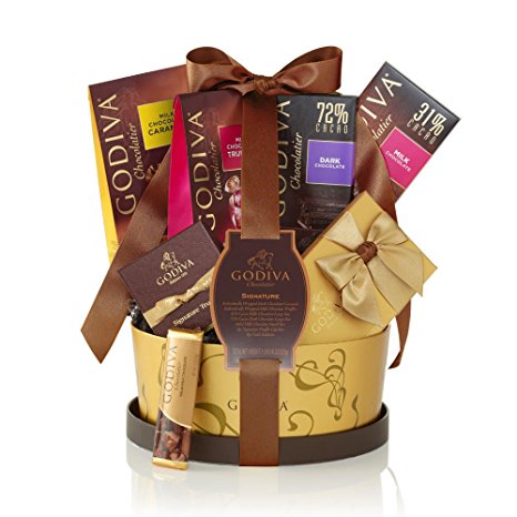 Godiva Chocolatier Signature Chocolaete Basket with Classic Ribbon, Perfect as a Mother's Day Gift Basket, 7 Chocolate Gifts