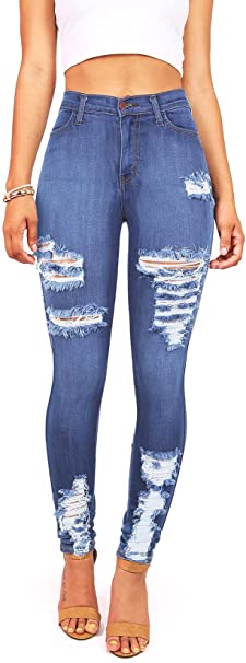 Vibrant Women's Juniors High Waist Jeans Stretchy Ripped Jeans