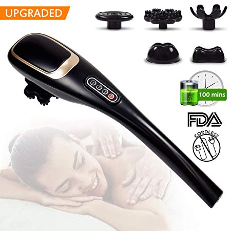 YOUKADA Cordless Handheld Massager for Full Body with Rechargeable Batteries Deep Tissue Percussion Massage for Neck Back Foot Muscles Shoulder and Calf Pain Relief Home Office Travel, Best Gift for Mom/Dad/ Friends (gold)