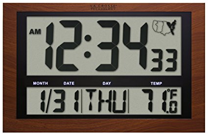 La Crosse Technology 513-1211A Jumbo Digital Atomic Temperature Wall Clock, Red Wood