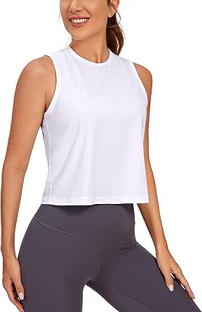 CRZ YOGA Pima Cotton Cropped Tank Tops for Women High Neck Crop Workout Tops Sleeveless Athletic Gym Shirts