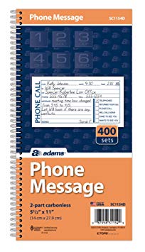 Adams Phone Message Book, Carbonless Duplicate, 5.50 x 11 Inches, 4 Sets per Page, 400 Sets per Book (SC1154D)