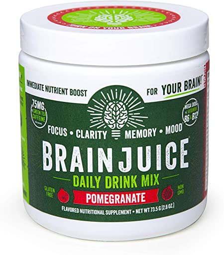 BrainJuice Brain Booster Daily Drink Mix, Pomegranate | Supplement for Improved Energy, Memory, Focus, Clarity & Mood, Gluten-Free, Non-GMO | 15 Servings
