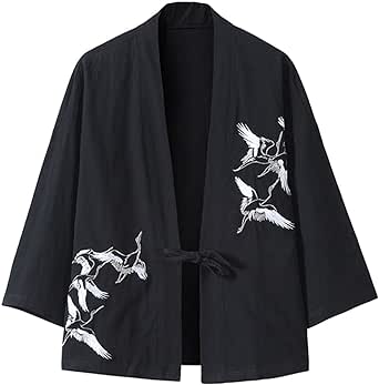 Men's Japanese Kimono Jacket Cardigan Yukata Noragi Casual Fashion Seven Sleeves Lightweight Open Front Coat