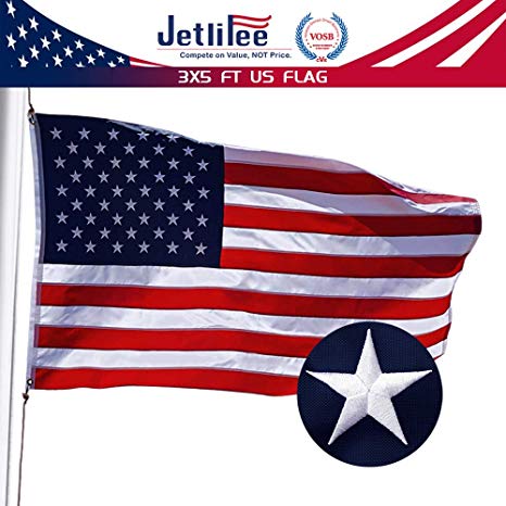 Jetlifee 3x5 FT American USA US Flag – US Flag with Sewn Stripes, Embroidered Stars and Brass Grommet, Longest Lasting and UV Protected for Outdoor/Indoor USA Flags 3x5 Foot