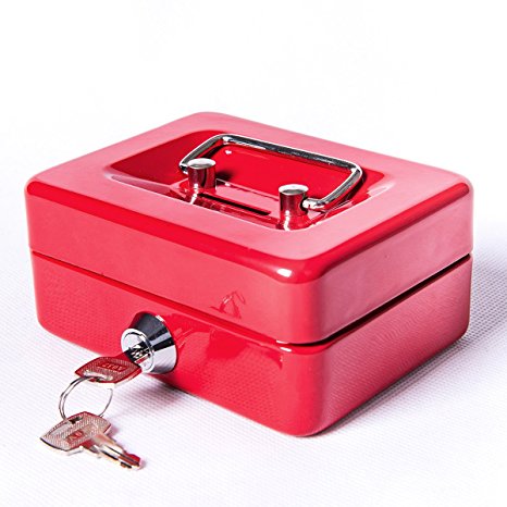Safe Piggy Bank With Lock - Jssmst SMCB0303N Birthday Gifts 2017 For Kids Small Money Box Coin Banks For Adults Unbreakable Metal Cash Box With Money Tray Heavy-Duty, Red