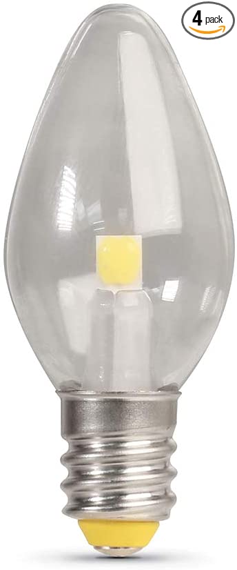 Feit Electric BP7C7/850/LED/4 0.6W 7W Equivalent 30 Lumen Candelabra Base LED C7 Night Light Bulb, 2.1"H x 0.9"D, 5000K (Daylight), 4 Piece