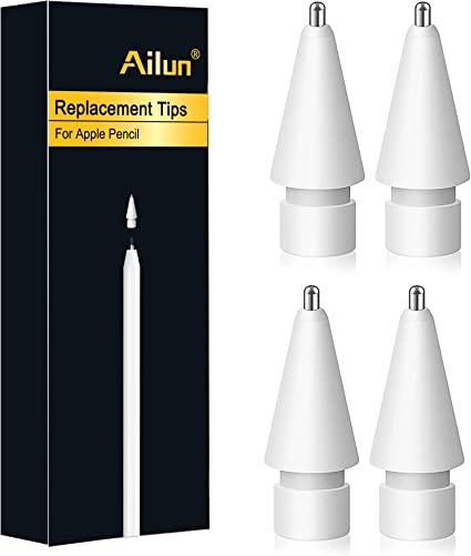 Ailun 4 Pack Apple Pencil Tips Replacement,Compatible with Apple Pencil 1st Gen and 2nd Gen,Penlike Metal Nib Wear-Resistant Pen Needle Stylus Tip,Precise Control White [4 Pack]