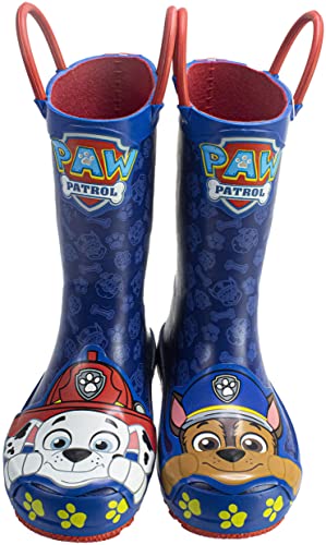 Paw Patrol Toddler Rainboots,Marshall and Chase Mismatch Rainboots with Handles,100% Rubber,Navy,Toddler Size 5 to Toddler size 10