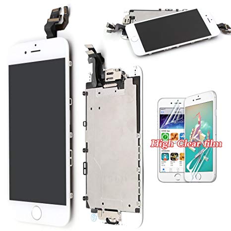 recyco Compatible Screen Replacement for iPhone 6 LCD Touch Display White - Full Screen Set with Frame Glass Digitizer Assembly with Home Button and Camera