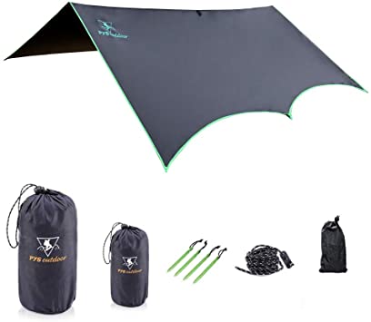 pys Hammock Rain Fly - Waterproof Tent Trap Camping Backpacking Survival Shelter by Premium Lightweight Ripstop Fabric, Fast Set Up, Stakes and Ropes Included for Hiking, Travel