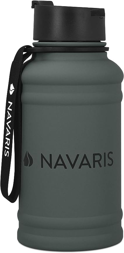 Navaris Stainless Steel Water Bottle - 1.3 Litre Large Metal Sports, Camping, Gym Canteen for Drinking Water, Liquid, Drinks