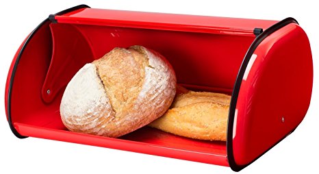 Greenco High Quality Stainless Steel Bread Bin Storage Box, Roll up Lid (Red)