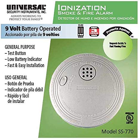 24 Pack Bundle of Universal Security Instruments Compact Size Battery-Operated Ionization Smoke and Fire Alarm (SS-770-24CC)