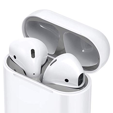 Spigen Shine Shield Designed for Apple Airpods [2 Sets] Anti Dust Sticker for Airpods 1 & 2 - Metallic Silver