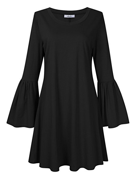 MissQee Women Plus Size Flare Casual Loose Bell Sleeve Shirt Dress