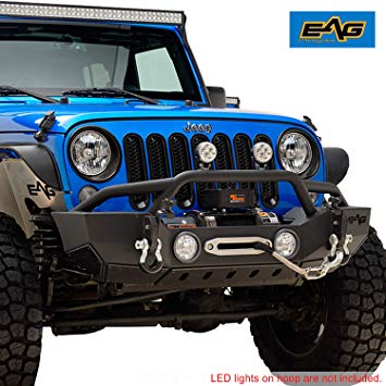 EAG Front Bumper Stubby with Jack Mount Bracket and Winch Plate Fit for 07-18 Jeep Wrangler JK