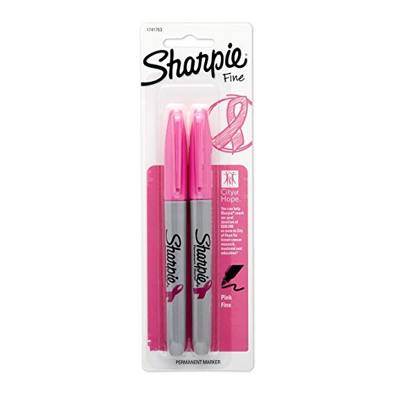 Sharpie Permanent Markers, Fine Point, Pink, "City of Hope" Edition, 2 Count