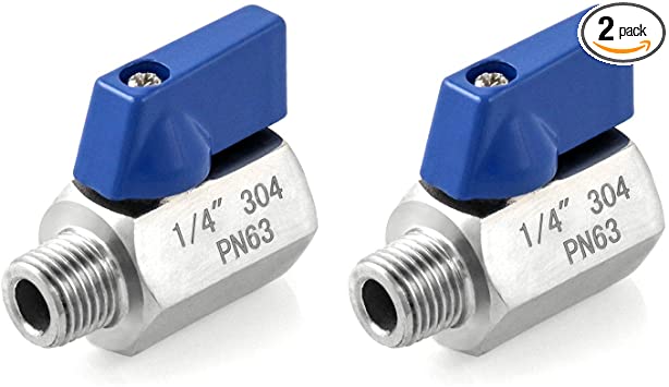 QWORK 2 Pack 1/4" NPT Female and Male Thread Mini Ball Valve 304 Stainless Steel Shut-Off Valve