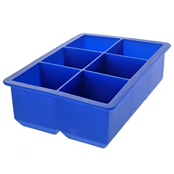 Foxnovo Novelty 6-Square Soft Silicone Ice Cube Tray Ice Maker Jelly Pudding Mould (Blue)