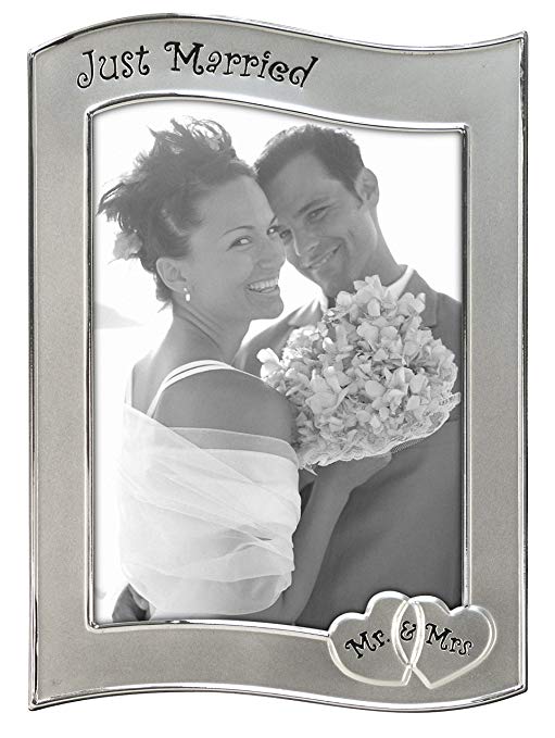 Malden International Designs Wedding Celebrations Just Married Two-Toned Silver Picture Frame, 5x7, Silver