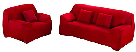 WOWTOY Sofa Cover 1 2 3 4 Seater Slip Cover Sofa Couch Stretch Elastic Fabric Sofa Protector (2 Seater, Red)