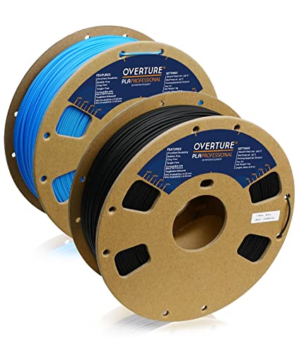 OVERTURE PLA Plus (PLA+) Filament 1.75mm PLA Professional Toughness Enhanced PLA Roll, Cardboard Spool, Premium PLA 2kg(4.4lbs), Dimensional Accuracy 99% Probability +/- 0.03mm (Black & Digital Blue)