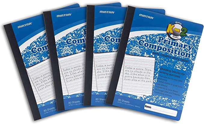 Mintra Primary Composition Notebook (Full Sheet) (4 Pack, Blue Only)