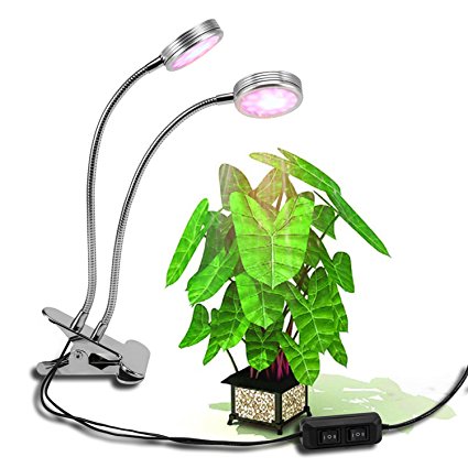 FOCUSAIRY Dual Head Grow Light 16W LED Plant Light Adjustable Respectively 2 Modes Dimmable Growing Light Lamp with 360 Degree Flexible Gooseneck for Indoor Plants Hydroponic Garden Greenhouse