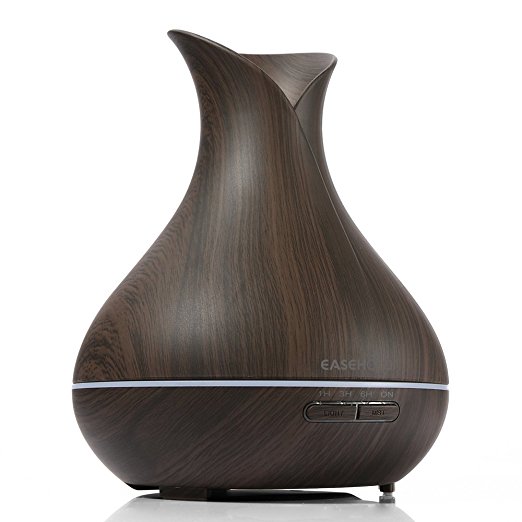 Easehold Air Purifiers Humidifiers Aroma Essential Oil Diffuser 400ml Wood Grain with Cool Mist and Colorful LED Lights for Household Bedroom Living Room Office Use Decoration Vase(Black)