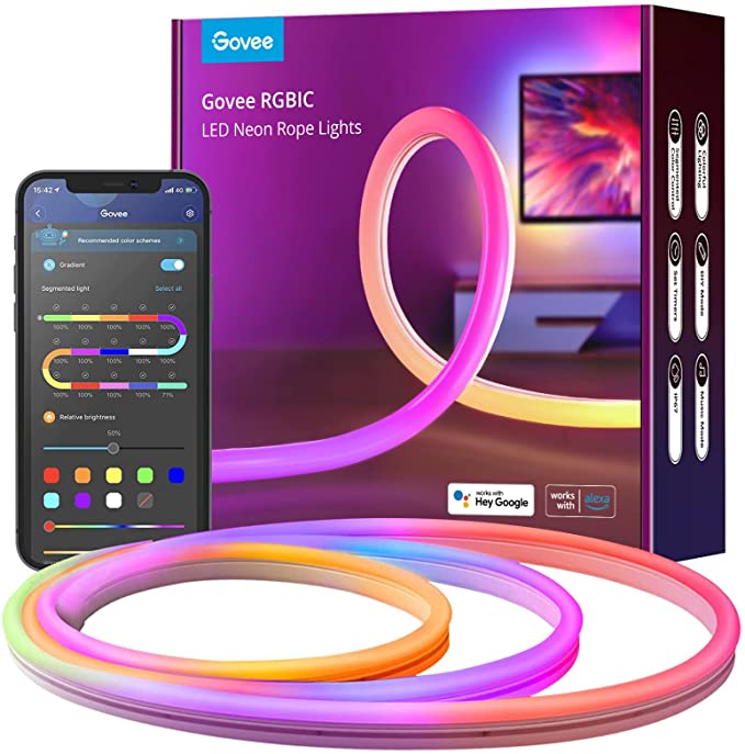 Govee Neon Rope Lights, RGBIC LED Neon Lights with Music Sync, 16 Million DIY Colors, Works with Alexa, Google Assistant, 10ft Neon Lights for Bedroom, Living Room(Not Support 5G WiFi)