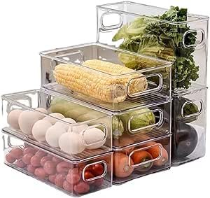 Premium Clear Fridge Organizers Set of 7 Pieces The Ultimate Solution for Stylish and Practical Food Storage and Organization plastic storage bins ,organization and storage , Freezer, Kitchen Cabinet