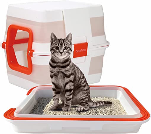 2 Pack Collapsible Kitten Litter Box, CasaTimo Foldable Open Kitty Litter Box for Medium-Sized Cats, Portable Multi-Use Litter Pan for Travel, Assembled to Covered Cat Toilet, Standard Size