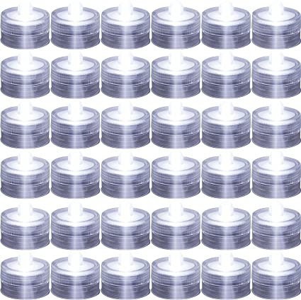 Mudder 36 Pieces Submersible LED Lights Waterproof Tea Lights Battery Operated Tea Lights Flameless Tealight LED Floral Tea Light for Party Wedding (White Light)