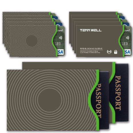 Tenn Well RFID Blocking Sleeve Set Offer Secure Protection On ID Card And Credit Card 10 Credit Card Sleeves and 2 Passport Sleeves