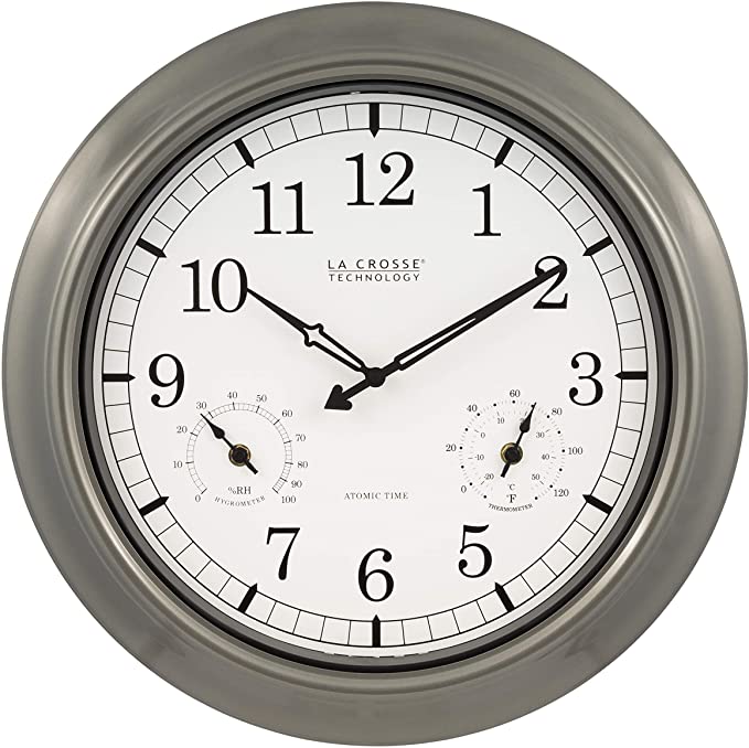 La Crosse Technology WT-3181PL-INT 18 inch Atomic Outdoor Clock with Temperature & Humidity