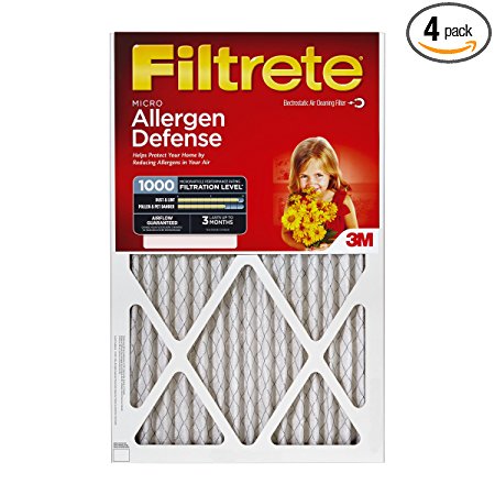 Filtrete MPR 1000 14 x 20 x 1 Micro Allergen Defense HVAC Air Filter, Guaranteed Airflow up to 90 days, Attracts Small Particles, 4-Pack