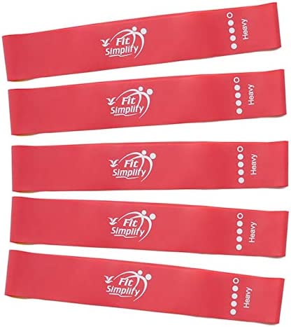 Fit Simplify Resistance Loop Exercise Fitness Bands with Instruction Guide and Carry Bag, Set of 5