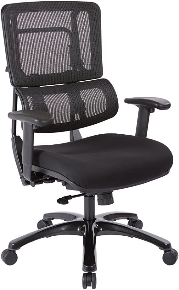 Office Star Breathable Black Vertical Mesh Back and Padded Coal FreeFlex Mesh Seat Managers Chair with Adjustable Arms and Polished Black Accents