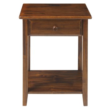 Casual Home Night Stand with USB Port, 24.5-Inch, Warm Brown