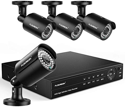 FLOUREON 8CH 6-in-1 Security Camera System 1080P Video DVR Recorder with 4X HD 1080P 2.0MP CMOS Lens XVI Indoor Outdoor Weatherproof CCTV Cameras, Human Detection, Night Vision, Easy Remote Access