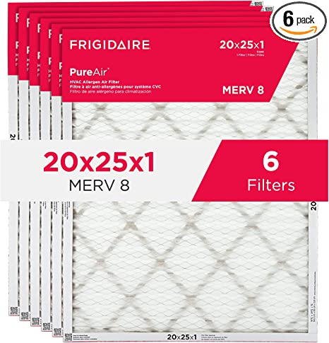 Frigidaire PureAir® 20x25x1 MERV 8 Allergen Electrostatic Pleated Air Conditioner HVAC AC Furnace Filters - 6 Pack (exact dimensions 19.81 X 24.81 X 0.81)