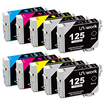 Uniwork 125 Ink Cartridge remanufactured for Epson 125 T125 use in Stylus NX125 NX127 NX130 NX230 NX420 NX530 NX625 WorkForce 320 323 325 520 Printer s ( 10 Pack )