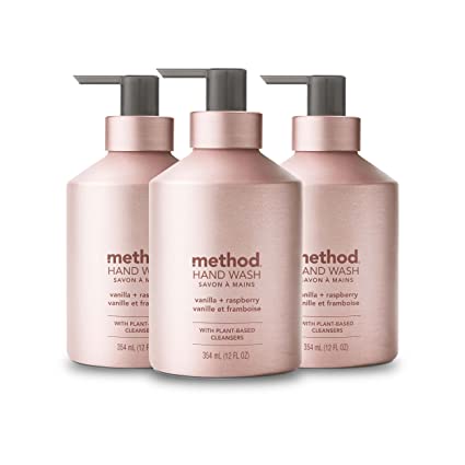 Method Gel Hand Soap, Vanilla   Raspberry, Reusable Pink Aluminum Bottle, 12 oz, 3 Pack