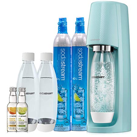 SodaStream Fizzi Sparkling Water Maker Bundle, Icy Blue, with extra CO2, Bottles and Fruit Drops